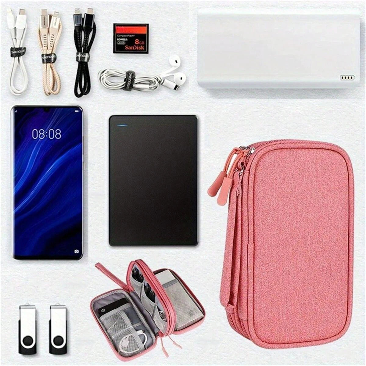 Compact Multi-Functional Travel Data Cable Organizer - Durable Cable, Charger And Accessory Case