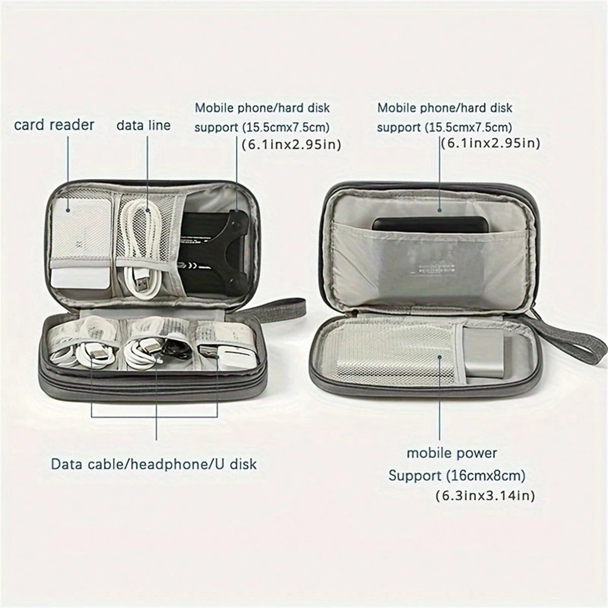 Compact Multi-Functional Travel Data Cable Organizer - Durable Cable, Charger And Accessory Case