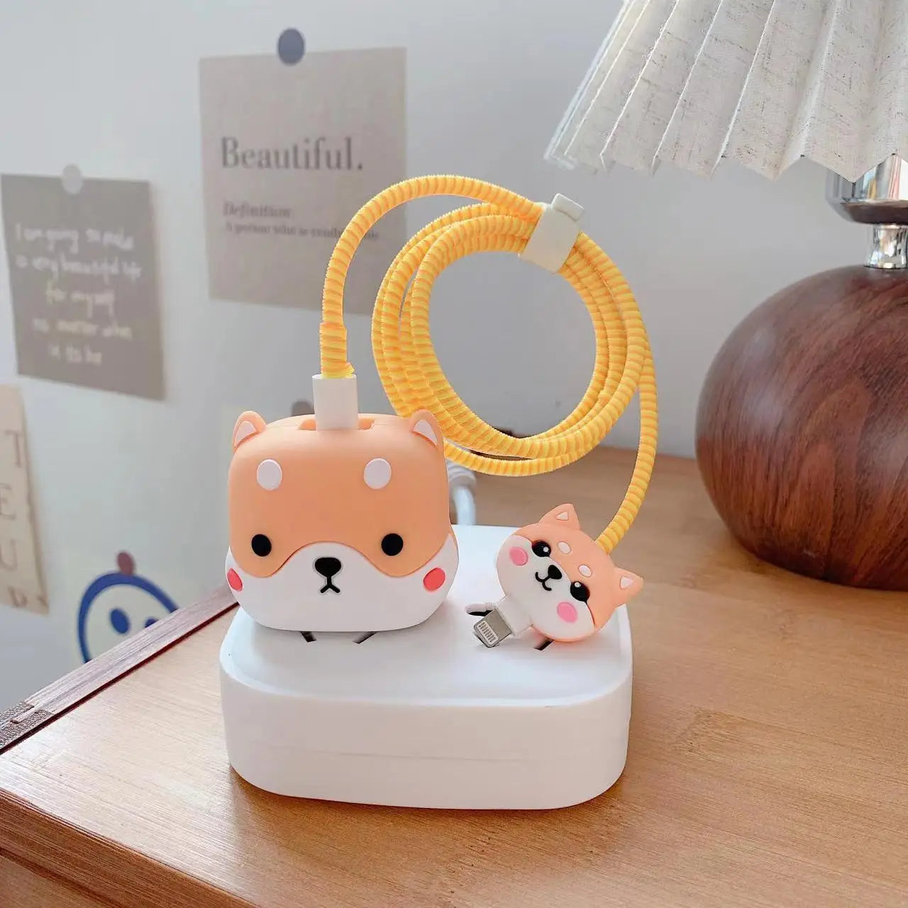 Kawaii 3D Cartoon Charger Case with Cable Protector for iPhone 20W USB-C Adapter, Cute Cow Design Protective Cover