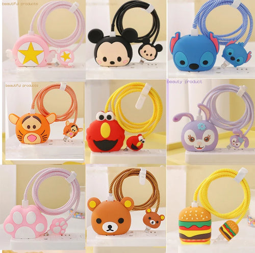 4Pcs Set Cable Protector Cover Case for iPhone/iPad 18W/20W Charger,Cute Cartoon Cable Management Holder Phone Wire Organizer