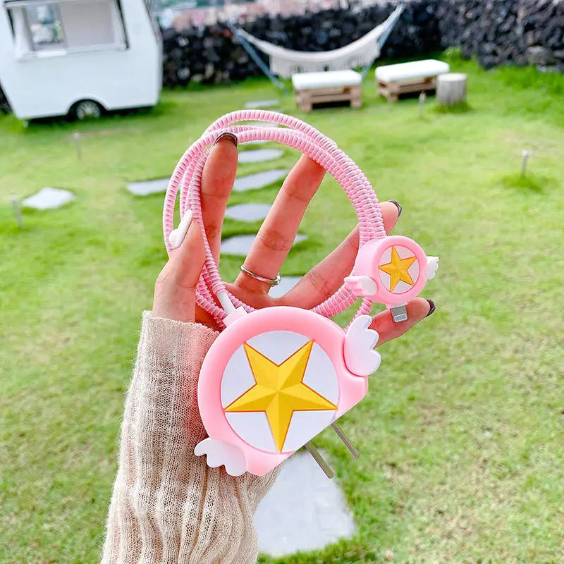 4Pcs Set Cable Protector Cover Case for iPhone/iPad 18W/20W Charger,Cute Cartoon Cable Management Holder Phone Wire Organizer