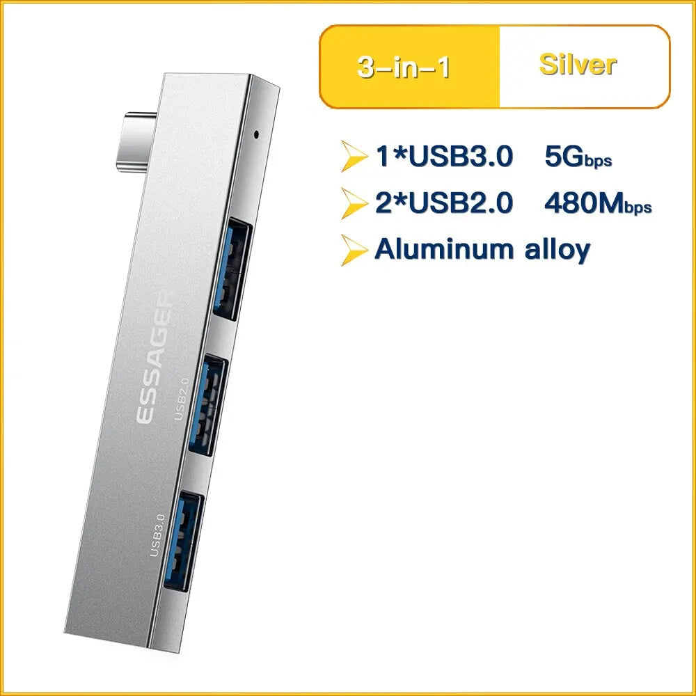 Essager 3-in-1 USB C HUB High Speed 3 Ports Type-C to USB 3.0 Multi Splitter Adapter For HUAWEI Xiaomi Macbook Pro OTG Connector