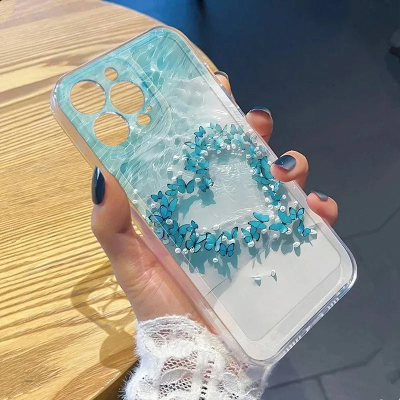 Sea Water Butterfly Ocean Turtle Phone Case for iPhone 16E 16 15 14 13 12 11 Pro Max XR XS 7 8 Plus SE 2020 Clear Soft Cover