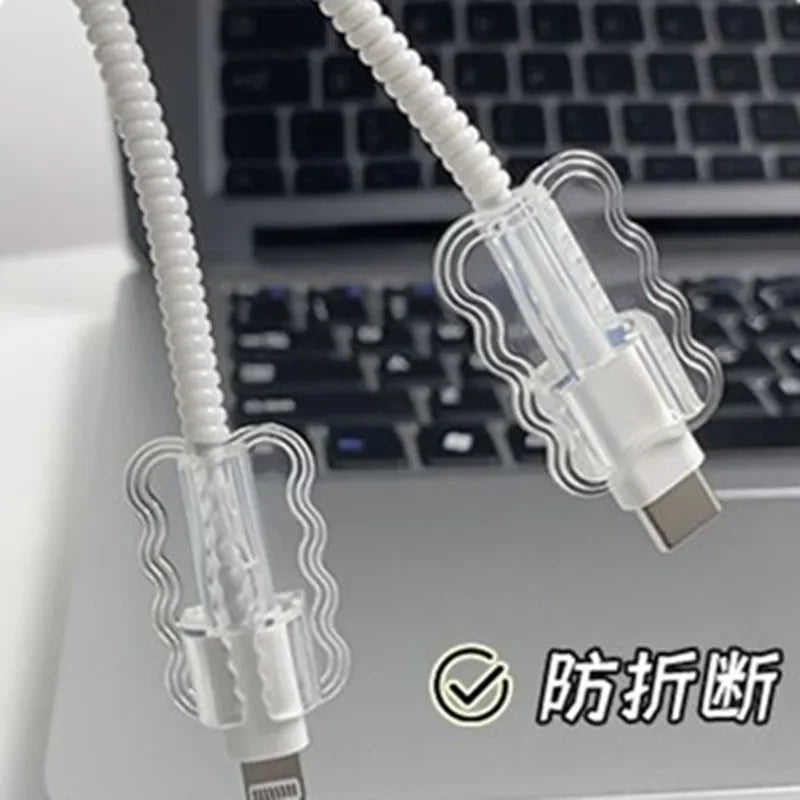 2Pcs Data Cable Protector Sleeves Transparent Anti-Breakage Cord Saver Flexible Cord Management Cover for Android iPhon