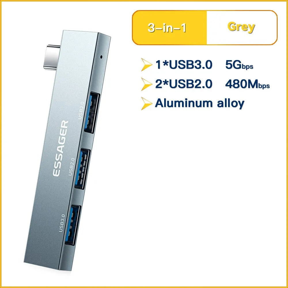 Essager 3-in-1 USB C HUB High Speed 3 Ports Type-C to USB 3.0 Multi Splitter Adapter For HUAWEI Xiaomi Macbook Pro OTG Connector