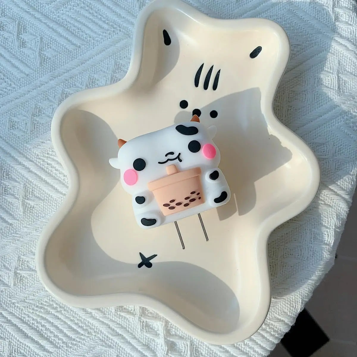Kawaii 3D Cartoon Charger Case with Cable Protector for iPhone 20W USB-C Adapter, Cute Cow Design Protective Cover