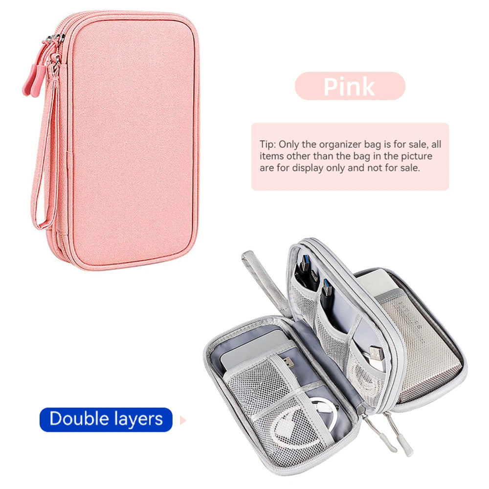 Data Cable Storage Bag Waterproof Travel Organizer Bag Portable Carry Case Double Layers Storage Bag for Cable Cord USB Charger