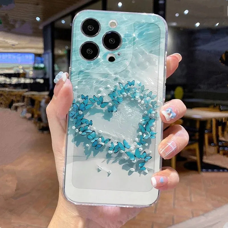 Sea Water Butterfly Ocean Turtle Phone Case for iPhone 16E 16 15 14 13 12 11 Pro Max XR XS 7 8 Plus SE 2020 Clear Soft Cover