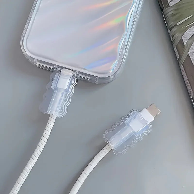 2Pcs Data Cable Protector Sleeves Transparent Anti-Breakage Cord Saver Flexible Cord Management Cover for Android iPhon