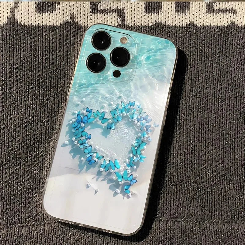Sea Water Butterfly Ocean Turtle Phone Case for iPhone 16E 16 15 14 13 12 11 Pro Max XR XS 7 8 Plus SE 2020 Clear Soft Cover