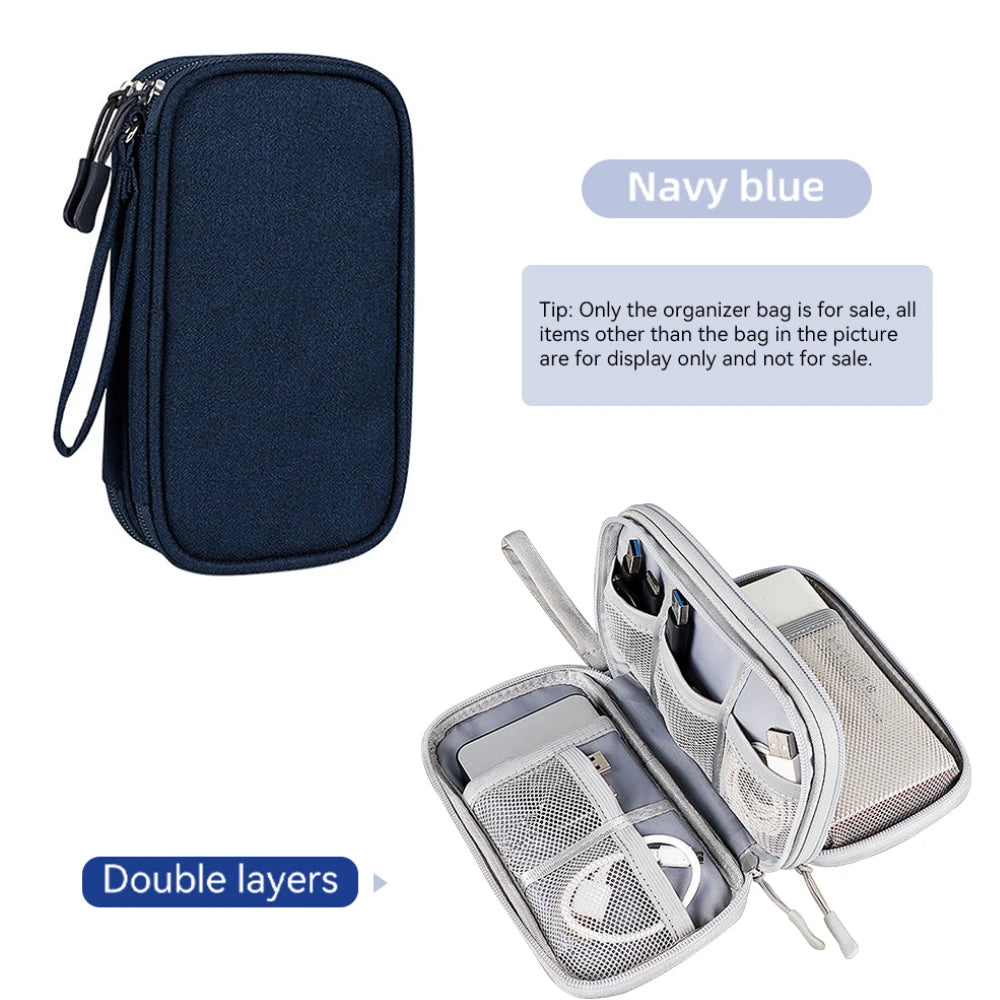 Data Cable Storage Bag Waterproof Travel Organizer Bag Portable Carry Case Double Layers Storage Bag for Cable Cord USB Charger