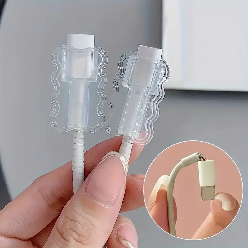 2Pcs Data Cable Protector Sleeves Transparent Anti-Breakage Cord Saver Flexible Cord Management Cover for Android iPhon