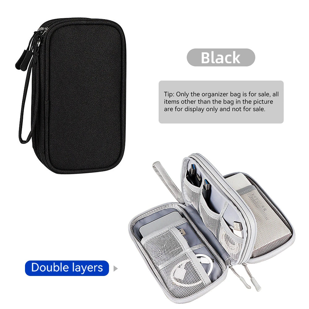Data Cable Storage Bag Waterproof Travel Organizer Bag Portable Carry Case Double Layers Storage Bag for Cable Cord USB Charger