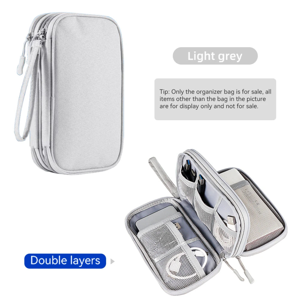 Data Cable Storage Bag Waterproof Travel Organizer Bag Portable Carry Case Double Layers Storage Bag for Cable Cord USB Charger