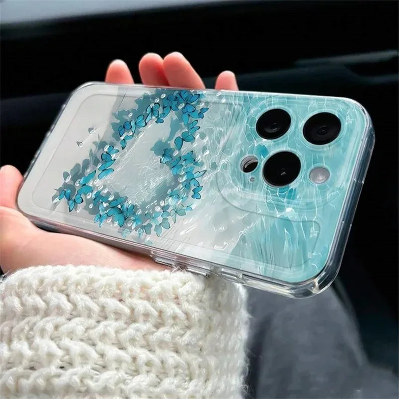 Sea Water Butterfly Ocean Turtle Phone Case for iPhone 16E 16 15 14 13 12 11 Pro Max XR XS 7 8 Plus SE 2020 Clear Soft Cover