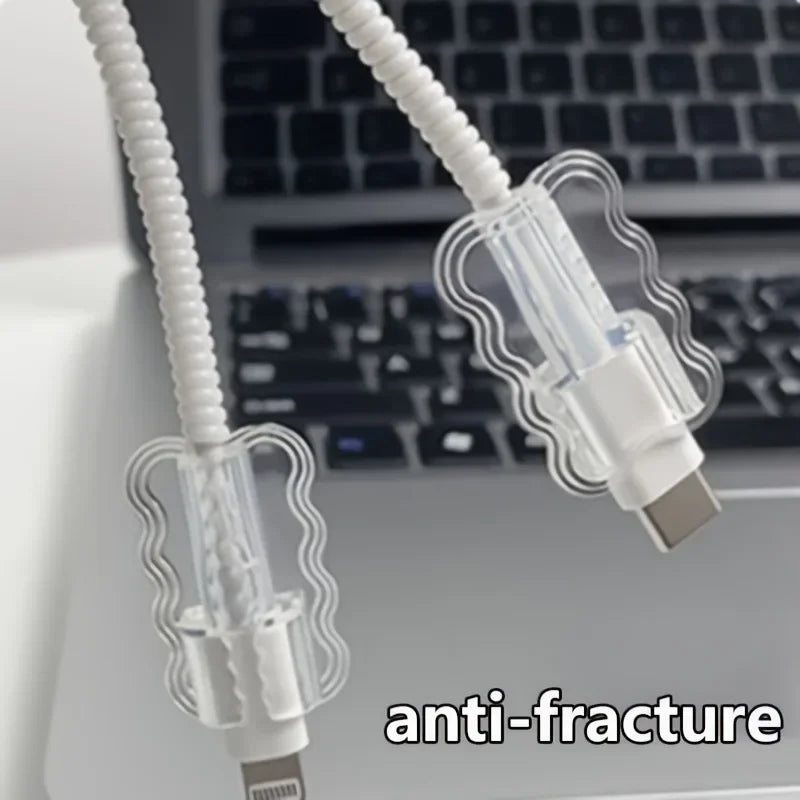 2Pcs Data Cable Protector Sleeves Transparent Anti-Breakage Cord Saver Flexible Cord Management Cover for Android iPhon