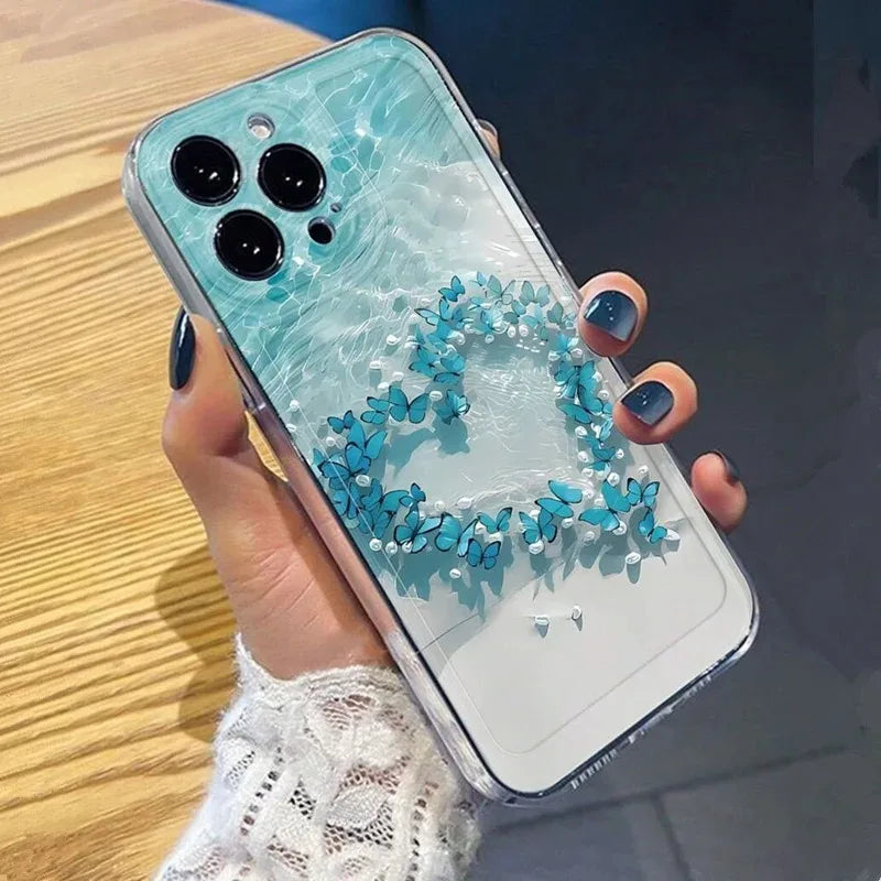 Sea Water Butterfly Ocean Turtle Phone Case for iPhone 16E 16 15 14 13 12 11 Pro Max XR XS 7 8 Plus SE 2020 Clear Soft Cover